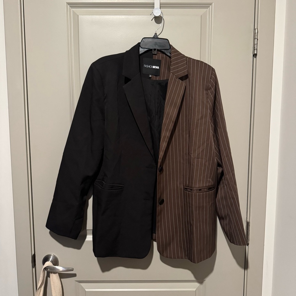 Fashion Nova Black and Brown Pinstripe Blazer